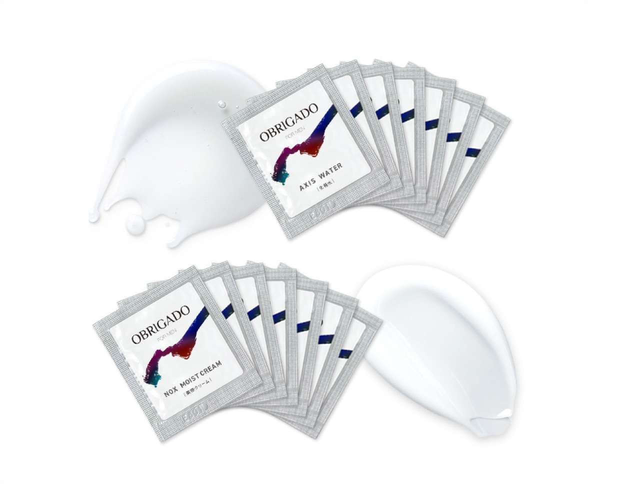 メンズスキンケアブランドOBRIGADOのギフトセット（ラッピング済、手提げバッグ付き）クラリスVUVUソープ（洗顔石鹸）、アクシスウォーター（化粧水）、ノックスモイストクリーム（美容クリーム）のフルセット